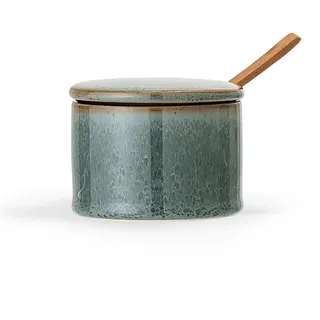 Bloomingville Salztopf mit Deckel & Löffel grün, Keramik