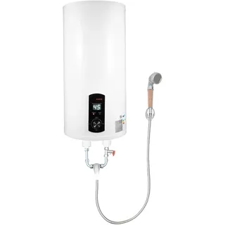 Konfiur Warmwasserboiler Boiler, 2KW Vertikaler Wandmontierter Warmwasserbereiter, IPX4 Wasserdicht, ABS Wandhängender Boiler für Küchen, Toiletten, Friseursalons, Bäder, Wohnwagen (80L LED)