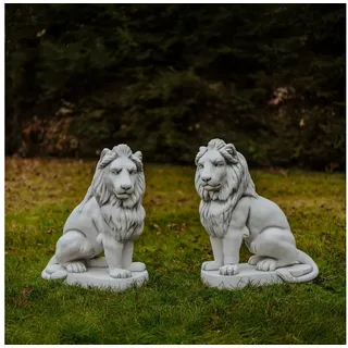 gartendekoparadies.de Gartenfigur Löwen Statue Max, Steinfiguren, H. 95 cm, 460 kg, (2er-Set), Frostsicher grau