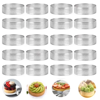 Smallterm 20 Runde Tartelette Förmchen Tortenring Tortenringe mit LöChern für Obstkuchen Quiches Kuchen Mousse KüChe Backform Perforierter Kuchen Mousse Ring 8 cm