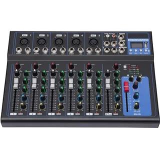 DJ Mischpult Audio Mixer DJ Mixer Mischpult mit Verstärker Studio Bluetooth 7 Kanal/6 Musikmodi Natürlich/Pop/Rock für Konsole Verstärker Stereoanlage Streaming USB