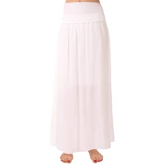 Eitex Zauberhafter Retro Maxirock Damen Sommer Rock Größe 34/36 bis Größe 48/50 verfügbar Langer Maxirock Strandrock Sommerock lang Gürtel Amber Boho Retro Maxirock (weiß2, 38/40) - 38-40