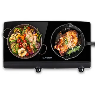 Klarstein Cookbuddy Doppel-Kochfeld 2400W 5 Leistungsstufen Glaskeramik Kochfeld, Einbau-Kochfeld mit 2 Platten, 2400 W Elektro Kochfeld zum Kochen, Modernes Glaskeramikkochfeld, Glaskeramik Herdplatte mit 2 Kochfelder, Einbau Kochfeld Keramik