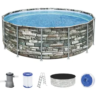 BESTWAY Power Steel Swimming Pool 427 x 122 cm inkl. Filteranlage Steinoptik