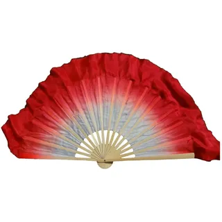 Winged Sirenny Kurz Seiden Tanzfächer Paar, Handbemalte Chinesische Fächer aus Leichter Seide für Tanz, Kulturveranstaltungen, Bühnenauftritte, 10cm Schleier über 30cm Bambus (weiß-rot)