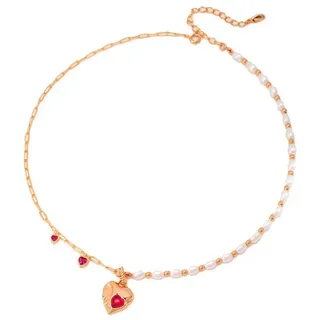 Jumpeak Silberkette halskette damen silber 925,halskette perlen,halskette herz,rubinrot, 18k vergoldet,halskette damen,damen geschenk,liebes geschenk für sie