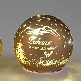 Formano Deko-Kugel braun-Gold 12 cm mit LED Licht Timer Beleuchtete Glaskugel - Weihnachtsdekoration Tisch Regal Deko-Kugel Timer Weihnachtskugel zum Stellen Weihnachten