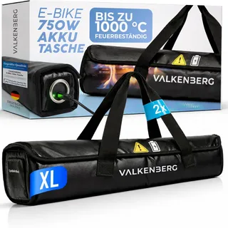 VALKENBERG E-Bike Akku Tasche 2er Set– Feuerfeste Akkubox für E-Bike Akkus mit Kabeldurchführung – Akku Schutzhülle feuerfest inkl. Trageschlaufe – Akku Transportbox & Aufbewahrungstasche, Größe XL