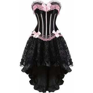 Corsagenkleid Corsage Bustier Streifen Spitze Kleider Korsett Vollbrust elegant Rock Damen Dress Gothic Korsagen - L