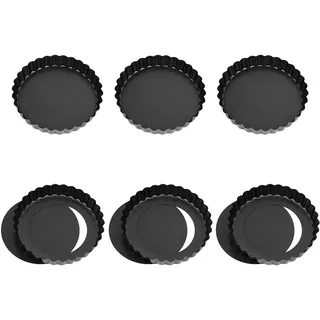 SUSSURRO 6 Stück Tartelette Förmchen Torteletts Törtchenformen 12 Cm Mini Tarteform mit Hebeboden Kohlenstoffstahl Eierkuchenform Nonstick Round Tart Torte Baking Pan