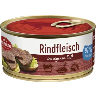 DREISTERN 97% Pures Rind Rindfleisch im eigenen Saft in der 300 Gramm Konservendose | mit pracktischem Ring Pull | Recyclebare Dose