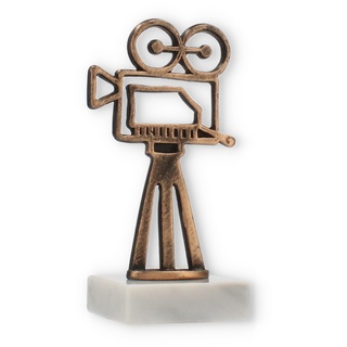 Pokal Konturfigur Videokamera altgold auf weißem Marmorsockel 15,1cm