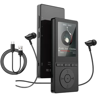 64GB MP3 Player Bluetooth 5.3, MP3 Player mit Lautsprecher, Musikwiedergabe, Sprachrekorder, E-Book, HiFi-Sound, Kopfhörer, MP3-Player Ideal für Sport, Support 128GB TF Card, Schwarz