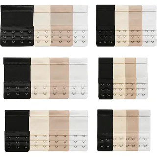 DALAETUS 24 Stück BH Verlängerung Set, Damen BH-Verlängerer, Komfort BH-Verlängerung, Elastischen BH Verschluss (Schwarz, Weiß, Hautfarben, Apricot) - 6 size