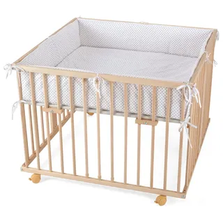 Waldin Baby Laufgitter 100 x 100 cm natur Bodenfarbe grau/punkte