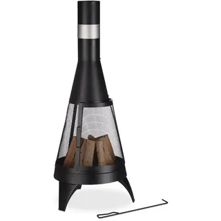 Relaxdays Terrassenofen, mit Funkenschutz, Rost & Schürhaken, Garten & Terrasse, HxD: 120 x 47 cm, Gartenkamin, schwarz