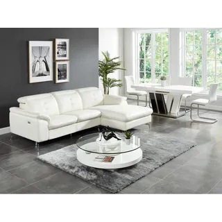 vente-unique Relaxsofa Ecksofa Leder - Ecke Rechts - Elfenbein - LISMORE
