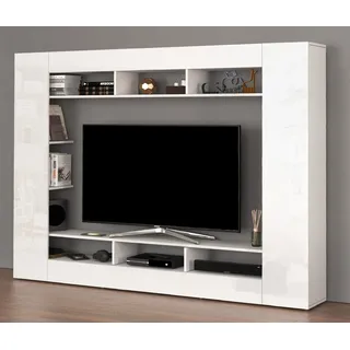 OTTO home Wohnwand OTTO HOME "SPEED, TV-Wand, Hochglanz lackiert,ideal für TV-Geräte bis zu 65 Zoll", weiß, B:216cm H:158,6cm T:30,4cm, Kastenmöbel-Sets, Wohnwand, Made in Italy, B/T/H: 216×30,4×158,6 cm, mit ca. 12 offenen Fächern