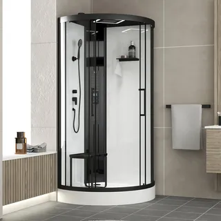 Marwell Komplettdusche Marwell Spa Round 95x95x218cm - Fertigdusche inkl. Acrylwanne und Armatur - mit Led Regendusche - R...