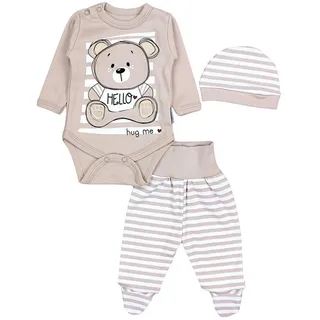 TupTam Baby Set mit Langarmbody, Hose & Mütze – 3-teilig, Farbe: Teddybär Beige, Kinder Größe: 50 - 50
