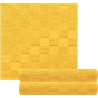 Lashuma Geschirrtücher 50x50, 2 in 1 aus Waffelpiqué und Frottee Gelb | 100% Baumwolle in schwerer 420 gsm Qualität, saugstarke Abtrockentücher im 3er Set für Geschirr und Hände