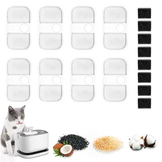 16stk Katzenbrunnen Filter für Petlibro, Trinkbrunnen Filter mit 8stk Kohlefilter und 8stk Schaumfilter, Effektive Filter für Katzenbrunnen Kompatibel mit Petlibro Trinkbrunnen PLWF105/PLWF115/PLWF005