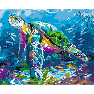 jieyisier Schildkröte Malen nach Zahlen für Erwachsene, DIY Meeres Tiere paint by numbers set mit 3 Pinsel und Acrylpigment, Perfekt für Büro Wanddekoration 20x16 Zoll (Ohne Rahmen)