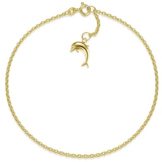 Silberkettenstore Fußkette Fußkette Erbse 1,8mm mit Delphin -echt 585 Gold, Länge wählbar goldfarben 23cm