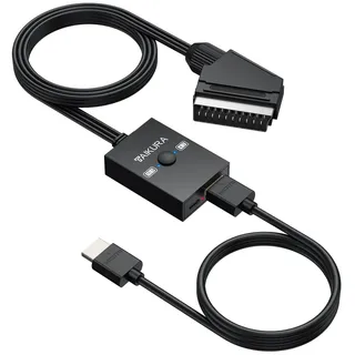 TAIKURA SCART auf HDMI Adapter 16:9/4:3 Konvertierung, 1080P 720P Scart auf HDMI Konverter Video Audio Wandler mit 100cm Scartkabel & 50cm HDMI-Kabel, Plug & Play, PAL/NTSC, für HDTV DVD VHS VCR usw
