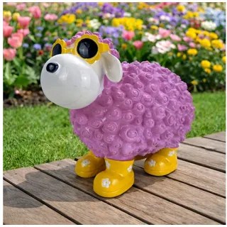 Online-Fuchs Gartenfigur cooles Schaf mit Sonnenbrille - Deko Figuren Garten, Balkon & Terrasse, (mit Blumensonnenbrille, wetterfest), aus langlebigem Kunstharz gefertigt, für außen geeignet - 30 cm groß rosa