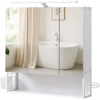 VASAGLE Spiegelschrank 70 cm weiß mit LED