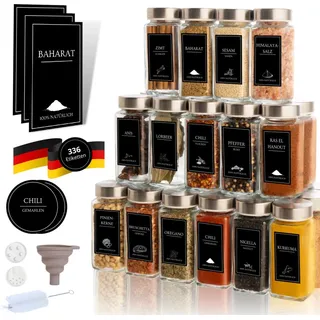 comforder Gewürzgläser Set (25 Stück), Gewürz Organizer mit Gewürzstreuer mit Etiketten + Trichter, Gewürzdosen eckig mit Edelstahldeckel, 12...