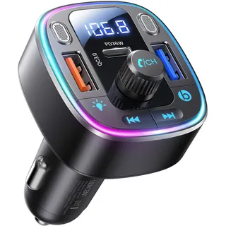 LENCENT FM Transmitter Auto Bluetooth 5.4, 54 W Auto Bluetooth Adapter, Dual USB-Anschlüsse Schnellladung (PD 36W & QC3.0), Musik Adapter, Freisprecheinrichtungen, Dual Mikrofone & USB-Stick