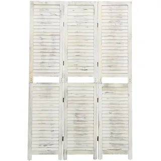 Paravent Outdoor Wetterfest Blackout Curtain 3-TLG. Raumteiler Antik-Weiß 105x165 cm Holz
