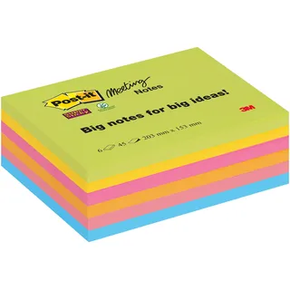 Post-it Post-it® Super Sticky Meeting Notes Haftnotizen extrastark farbsortiert, 6 Blöcke