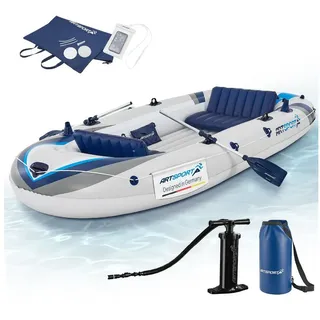 ArtSport Schlauchboot, bis 4 Personen - inkl. Luftpumpe, Paddel und mehr blau|grau 163 cm x 322 cm x 44 cm