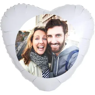 Personalisierter Foto-Ballon Herz 35cm zum selbst gestalten als Geschenkidee und Überraschung heliumgefüllt Weiß