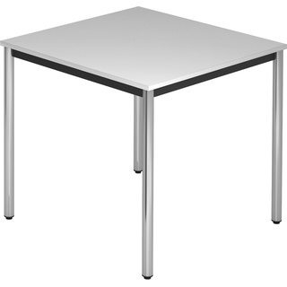 bümö Multifunktionstisch grau, Tisch 80 x 80 cm, Tischfuß verchromt - einfacher Tisch klein, Besprechungstisch System D-Serie, Konferenztisch,