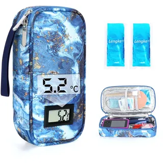 YOUSHARES Insulin Kühltasche mit Temperaturanzeige, Insulin Pen Tasche mit 2 TSA-Kühlakkus – Medikamenten Kühltasche für Reisen, Diabetes Tasche für Spritzen und Zubehör (Wüstengold)