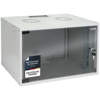 HMF 65707-07 Netzwerkschrank, Serverschrank 19 Zoll | 7 HE | 275 mm Einbautiefe | Glastür | Lichtgrau