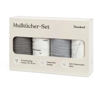 Ehrenkind Ehrenkind® Mulltücher Baby 70x70 cm Premium Spucktücher für Neugeborene | Weiche Musselintücher im 4er-Set | Perfekt als Neugeborenen Geschenk & Baby Erstausstattung | Hellgrau