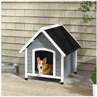 PawHut Hundehütte aus Holz Hundehaus Kleintierhaus mit Asphaltdach Grau