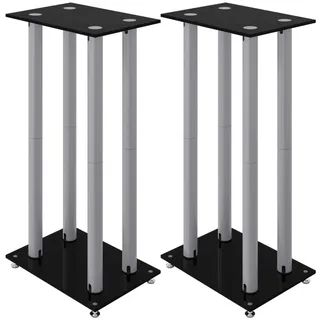 vidaXL Lautsprecher-Ständer 2 Stk. Schwarz Silbern Hartglas 4 Säulen
