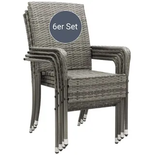 Juskys Yoro Polyrattan Gartenstühle 60 x 56 x 90 cm grau 6er Set