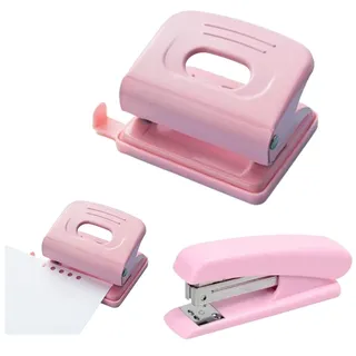 ASOUUNLD Locher Tacker Set Rosa Mini Heftgerät und Locher 2 Loch Kleines & Tragbares Bürohefter aus ABS und Metall für Büro Schule Zuhause