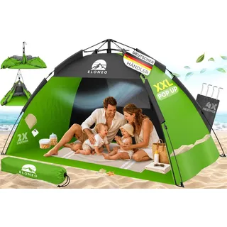eloneo Pop Up Strandmuschel UV Schutz 80+, Leichter Aufbau und kleines Packmaß inkl. Tragetasche, Sonnenschutz & Windschutz für Babys und Erwachsene, Grün, 220x150x130 cm