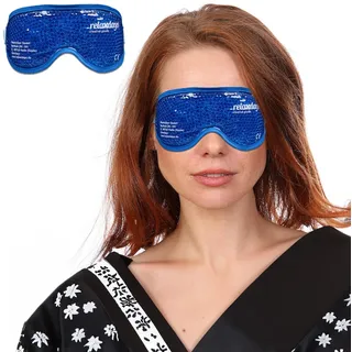 Relaxdays Augenmaske kühlend 2er Set, Gelperlen, Kühlmaske für Augen, Kühlbrille mit Klettverschluss, blau