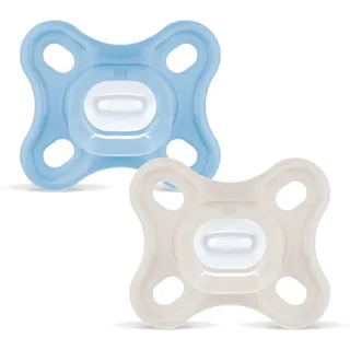 MAM Comfort Schnuller | 0-3 Monate | Schnuller für Frühgeborene und Neugeborene | stillfreundlicher Babyschnuller | besonders klein & leicht | extra sanft | 100% Silikon | blau/beige | 2 Stück