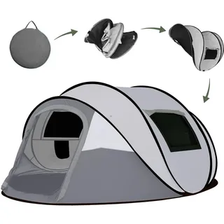 Camping Zelt, Pop Up Zelt 4-5 Personen, Automatisches Aufstellzelt in 3 Sekunden, Wurfzelte Wasserdicht Sonnenschutz, Familie Zelt, Tragbares Leichtes Kuppelzelt für Outdoor Camping (Grau)