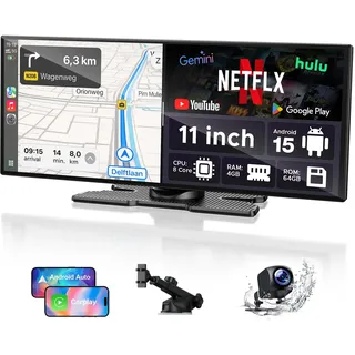 LAMTTO 11 Zoll Wireless CarPlay Android Auto Display mit Gemini AI Android 15 Autoradio 8-Kern 4+64GB G00gle Play App Download Net-Flix YouTube Bluetooth 1080P Rückfahrkamera Online- und Offline-GPS